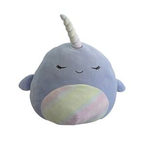 Squishmallow‎ Narwhal Plush Toy Stuffed Animal Blue Rainbow Horn Kids Gift
